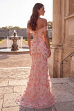 Sparkly Pink Floral Beaded Off The Shoulder Mermaid Long Prom Dress