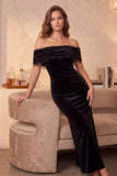 Black Velvet Sheath Beaded Maxi Cocktail Dress with Lace