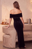 Black Velvet Sheath Beaded Maxi Cocktail Dress with Lace