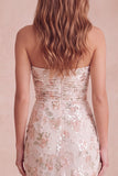 Sparkly Ivory Sweetheart Ruched Floral Sequin Maxi Cocktail Dress