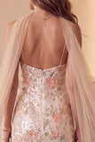 Sparkly Ivory Sheath Floral Sequin Midi Cocktail Dress with Neck Scarf