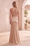 Champagne Satin One Shoulder Sequin Ruched Long Formal Dress with Sash