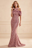 Sparkly Desert Rose Mermaid Sequin Velvet Long Formal Dress
