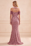 Sparkly Desert Rose Mermaid Sequin Velvet Long Formal Dress