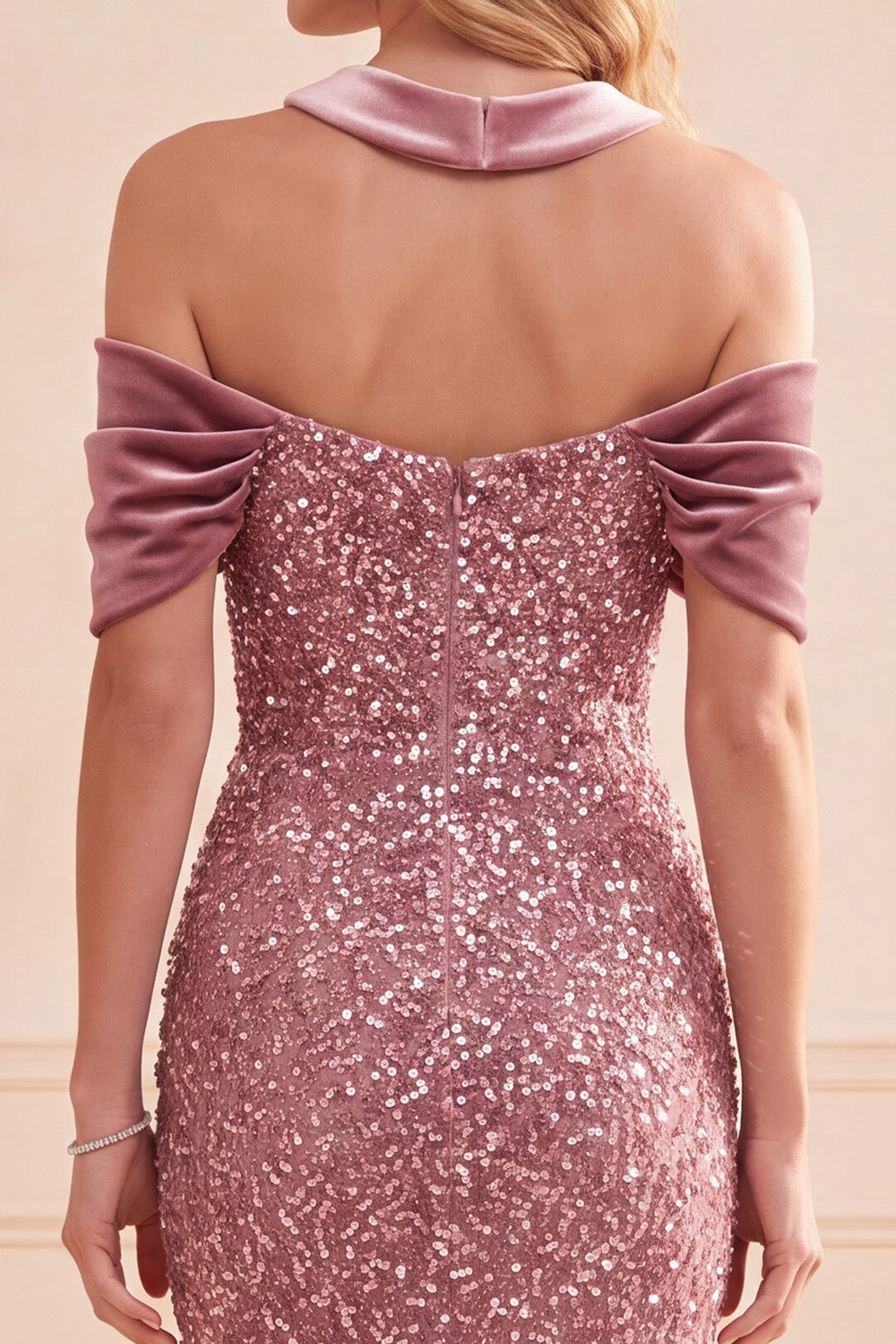 Sparkly Desert Rose Mermaid Sequin Velvet Long Formal Dress
