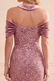 Sparkly Desert Rose Mermaid Sequin Velvet Long Formal Dress