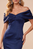 Mermaid Off the Shoulder Dark Blue Satin Long Formal Dress