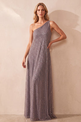 Fog Sheath One Shoulder Sequin Long Formal Dress