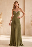 Olive Sweetheart Pleated A-Line Long Formal Dress with Beading