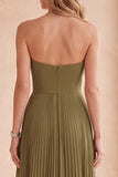 Olive Sweetheart Pleated A-Line Long Formal Dress with Beading