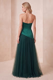 Dark Green Tulle A-Line Sweetheart Beaded Long Formal Dress