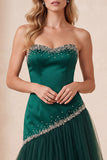Dark Green Tulle A-Line Sweetheart Beaded Long Formal Dress