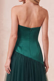 Dark Green Tulle A-Line Sweetheart Beaded Long Formal Dress