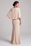 Champagne Mermaid Beaded Illusion V-Neck Long Mother of the Bride Dress with Cape