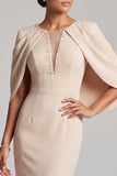 Champagne Mermaid Beaded Illusion V-Neck Long Mother of the Bride Dress with Cape
