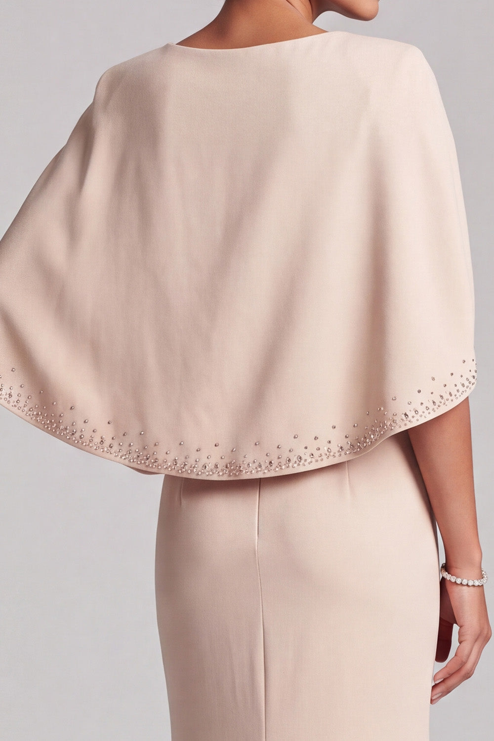 Champagne Mermaid Beaded Illusion V-Neck Long Mother of the Bride Dress with Cape