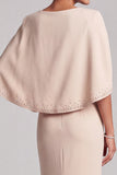 Champagne Mermaid Beaded Illusion V-Neck Long Mother of the Bride Dress with Cape