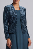 Peacock Blue 2 Piece Velvet Floral A-Line Long Mother of the Bride Dress with Jacket