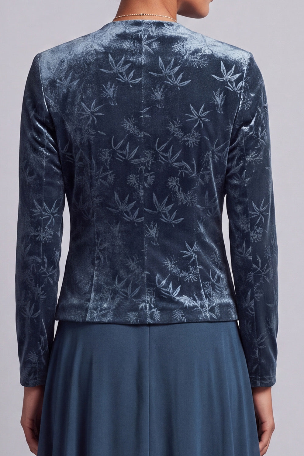 Peacock Blue 2 Piece Velvet Floral A-Line Long Mother of the Bride Dress with Jacket