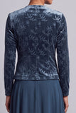 Peacock Blue 2 Piece Velvet Floral A-Line Long Mother of the Bride Dress with Jacket