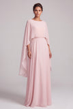 Blush A-Line 2 Piece Chiffon Round Neck Beaded Long Mother of the Bride Dress with Cape