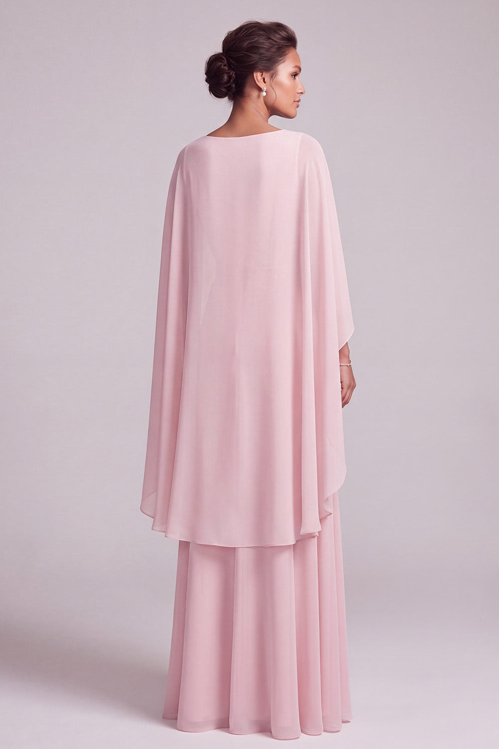 Blush A-Line 2 Piece Chiffon Round Neck Beaded Long Mother of the Bride Dress with Cape