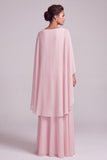 Blush A-Line 2 Piece Chiffon Round Neck Beaded Long Mother of the Bride Dress with Cape