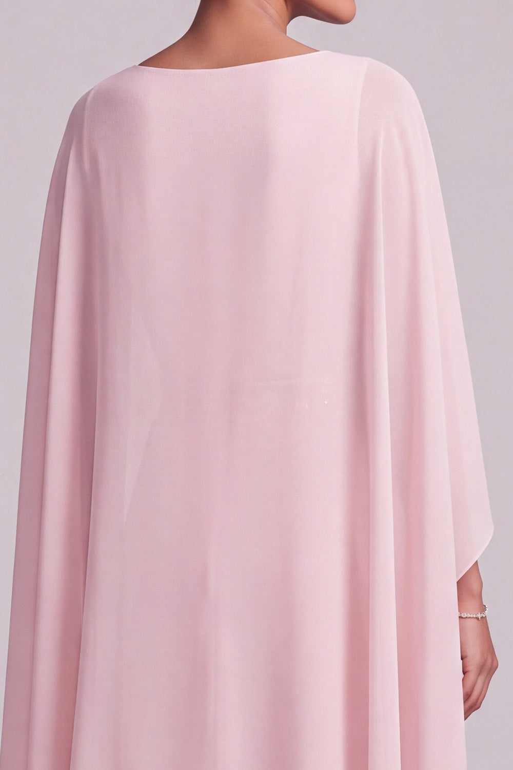 Blush A-Line 2 Piece Chiffon Round Neck Beaded Long Mother of the Bride Dress with Cape