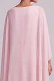 Blush A-Line 2 Piece Chiffon Round Neck Beaded Long Mother of the Bride Dress with Cape