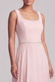 Blush A-Line 2 Piece Chiffon Round Neck Beaded Long Mother of the Bride Dress with Cape