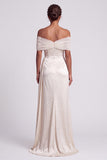 Sparkly Ivory Sheath Beaded Off the Shoulder Ruched High Low Formal Dress with Side Cape