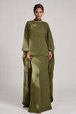 Olive Sheath High Neck Beaded Chiffon Long Sleeves Mother of the Bride Dress with Cape