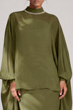 Olive Sheath High Neck Beaded Chiffon Long Sleeves Mother of the Bride Dress with Cape