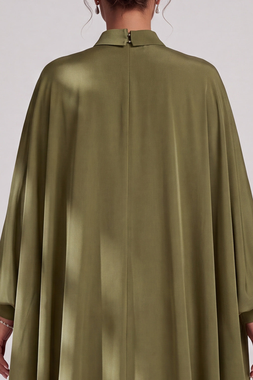Olive Sheath High Neck Beaded Chiffon Long Sleeves Mother of the Bride Dress with Cape