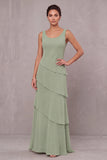 Dusty Sage Floral Tiered Sheath Beaded 2 Piece Long Mother of the Bride Dress with Cape