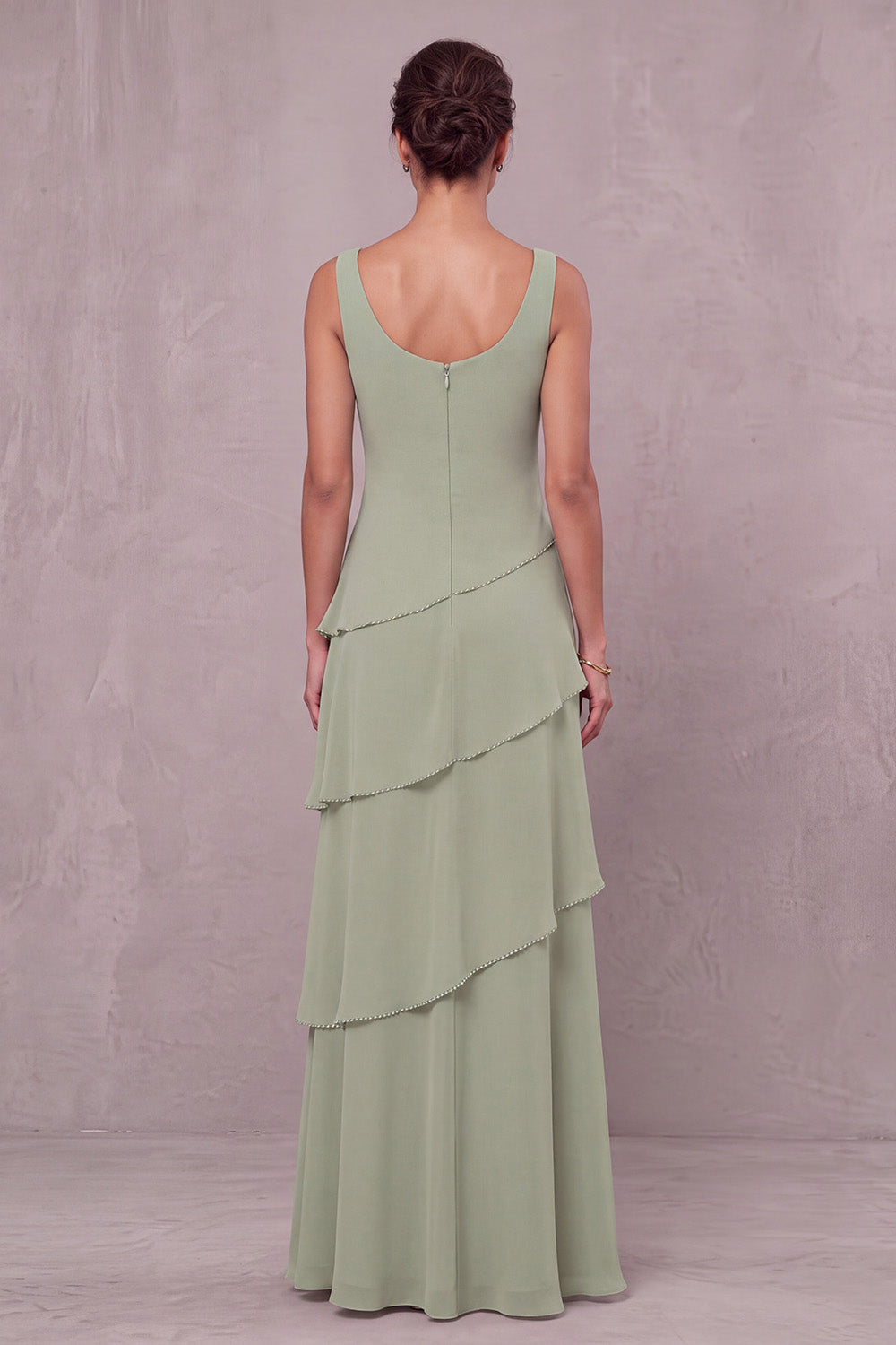 Dusty Sage Floral Tiered Sheath Beaded 2 Piece Long Mother of the Bride Dress with Cape