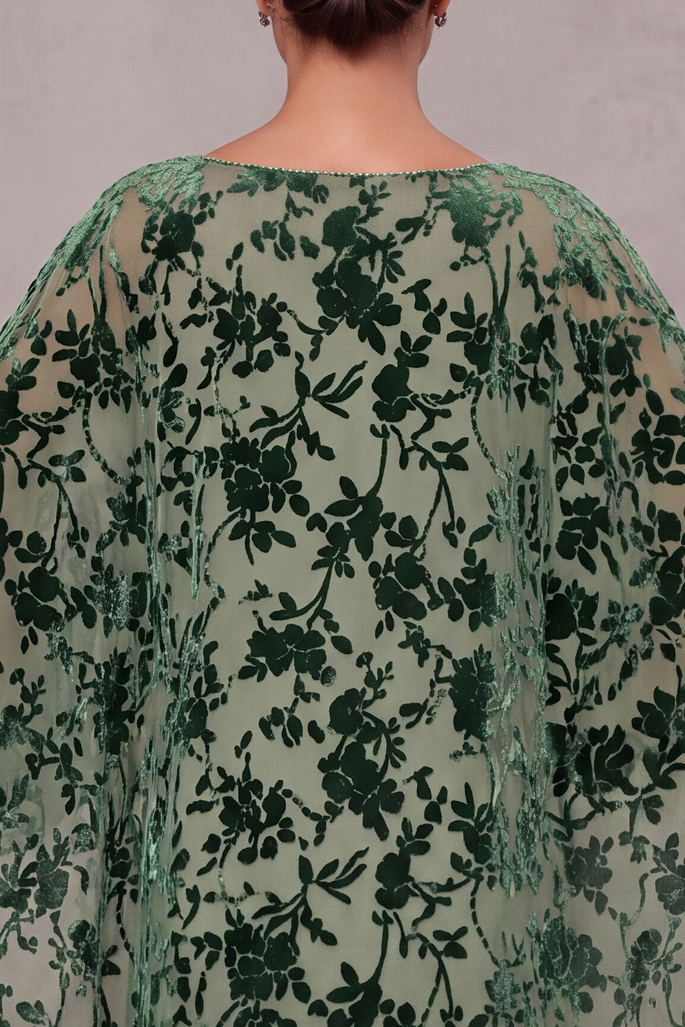 Dusty Sage Floral Tiered Sheath Beaded 2 Piece Long Mother of the Bride Dress with Cape