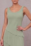 Dusty Sage Floral Tiered Sheath Beaded 2 Piece Long Mother of the Bride Dress with Cape