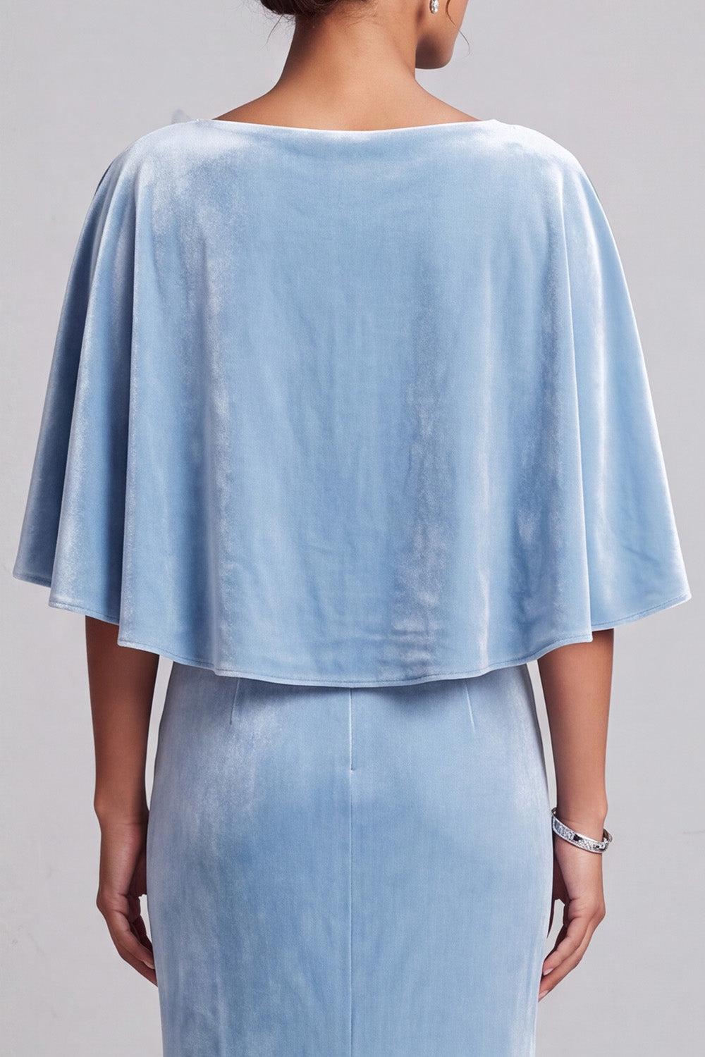 Light Blue Mermaid V-Neck Long Velvet Mother of the Bride Dress with 3D Flowers