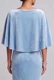 Light Blue Mermaid V-Neck Long Velvet Mother of the Bride Dress with 3D Flowers