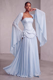 Blush Chiffon Beaded A Line Ruffled Corset Long Prom Dress with Sleeves