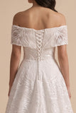 Sparkly White Floral A-Line Beaded Floor-Length Wedding Dress