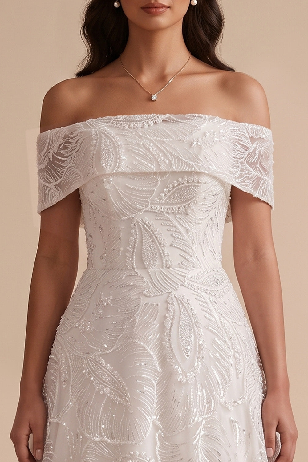 Sparkly White Floral A-Line Beaded Floor-Length Wedding Dress