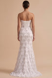 Sparkly White Mermaid Sweetheart Sequins Sweep Train Wedding Dress