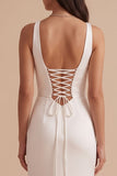 Simple White Satin V-Neck Ruched Sweep Train Wedding Dress with Slit