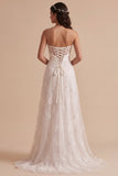 White Corset Sweetheart Ruched Sweep Train Wedding Dress with Embroidery