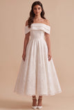 White Floral A-Line Off the Shoulder Midi Wedding Dress