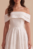 White Floral A-Line Off the Shoulder Midi Wedding Dress