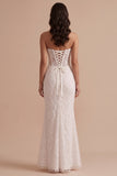 White Corset Mermaid Strapless Floor-Length Wedding Dress with Embroidery