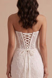 White Corset Mermaid Strapless Floor-Length Wedding Dress with Embroidery